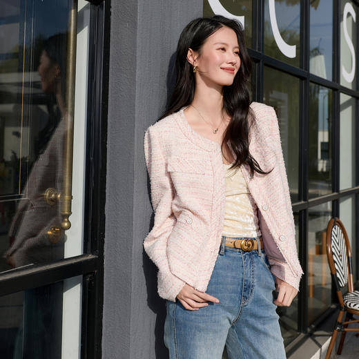 三彩2026春季新款轻奢香风箱型短款外套显瘦开衫圆领长袖S 商品图3