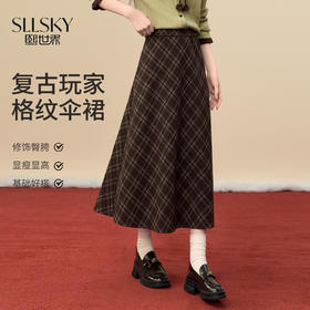 【12/24新品6.5折】熙世界复古风咖色格纹半身裙女2025秋冬新款高腰miu系高知a字半裙