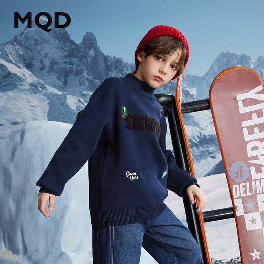 【MQD】男大童冬季学院风卡通满版保暖半高领毛衣 商品图1
