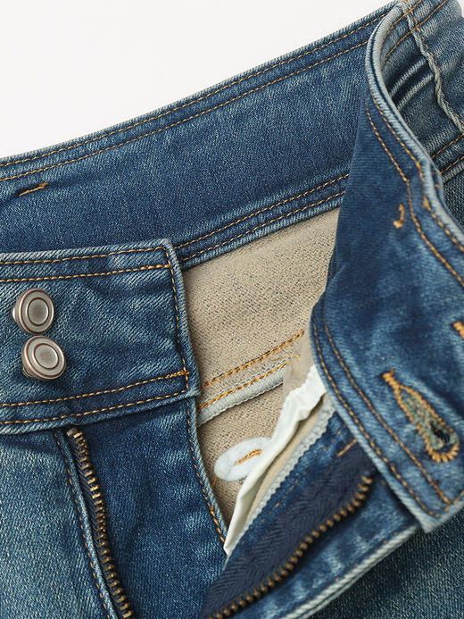 松弛感日常穿搭 浅蓝做旧高腰九分牛仔裤 双扣细节 + 毛边裤脚宽松显瘦直筒裤 商品图3