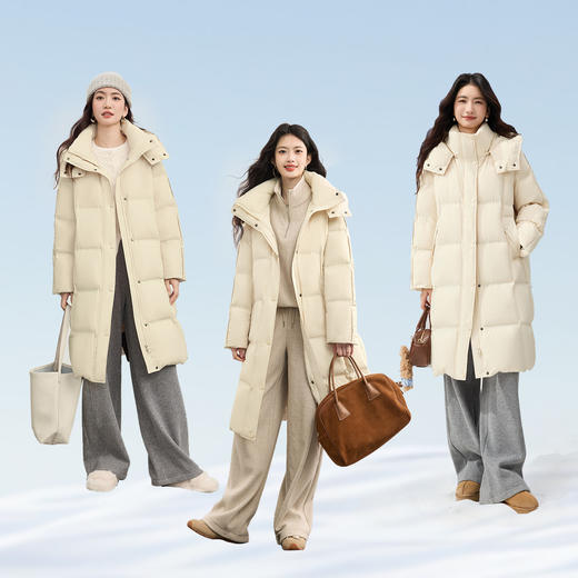 【12/24新品5.5折】熙世界「小暖炉羽绒服」可拆卸连帽保暖冬季中长款外套女士白鸭绒 商品图2