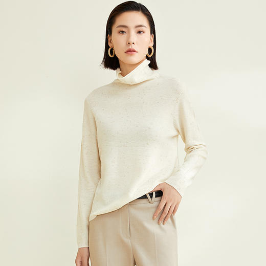 【特价】玳莎羊毛混纺高领毛衣女新款金银葱设计感温柔通勤套头针织衫上衣   CD33301 商品图0