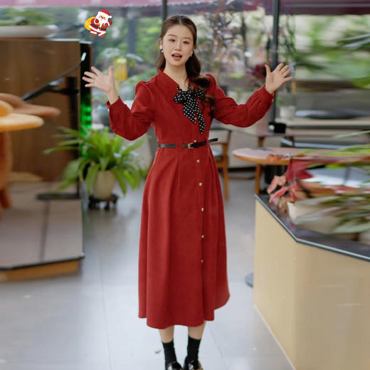 奢姿大码女装2025冬季时尚波点领结装饰连衣裙胖妹妹气质减龄裙子9954894426 商品图2