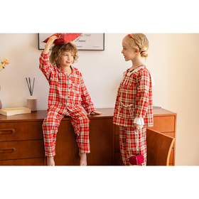 卡布丢丢清新格子云感棉鸿运儿童家居服套装（110-130）（尺寸样式请备注）