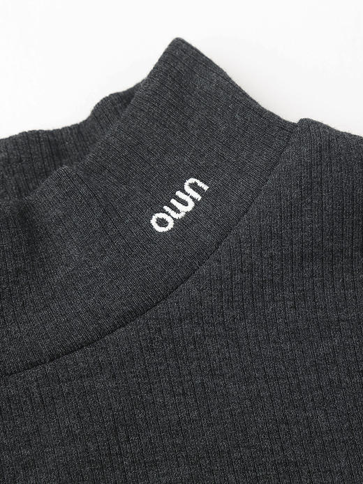 秋冬内搭刚需 深灰半高领修身针织衫 简约领口字母标细腻肌理长袖打底上衣 商品图2