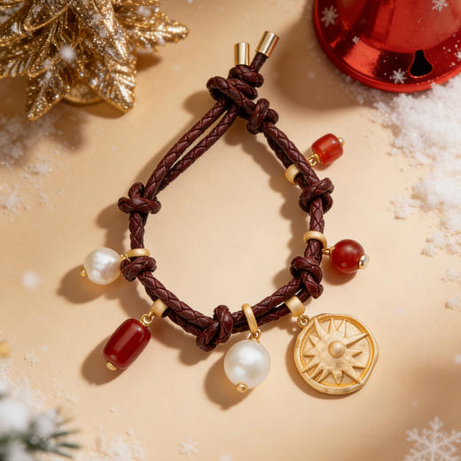 lost in echo2026春夏新款独特异形天然珍珠玛瑙皮绳手工编织手链 商品图2