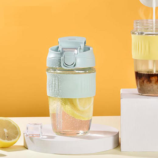 美穗吉家 玻璃双饮随手杯420ml水蓝色 商品图4