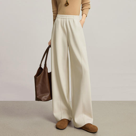 【12/24新品6.5折】熙世界休闲加绒阔腿裤女宽松慵懒冬季高腰垂感窄版直筒糯米长裤子 商品图4