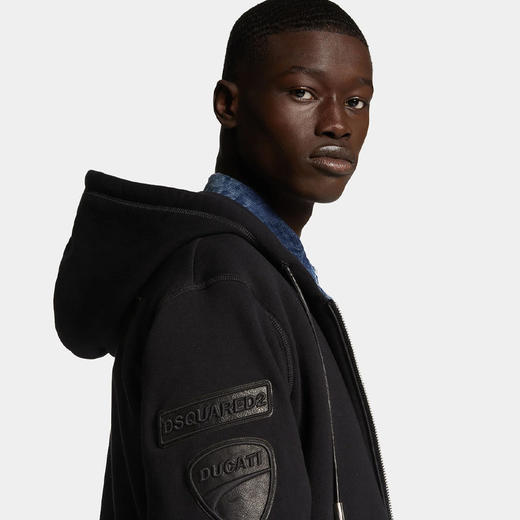 DSQUARED2 男士徽标贴片棉质连帽休闲外套 黑色 S71HG0153 S25516 900 商品图4