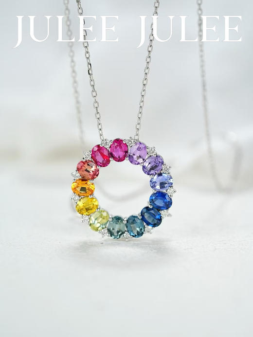 JULEE JULEE茱俪珠宝 18K玫瑰金/白金彩虹蓝宝石吊坠胸针两用款 商品图1
