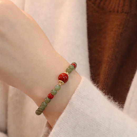 【和田玉红玛瑙手串】敦煌福泽天然和田玉手串红玛瑙手链国风轻奢串珠手链高级感 商品图1