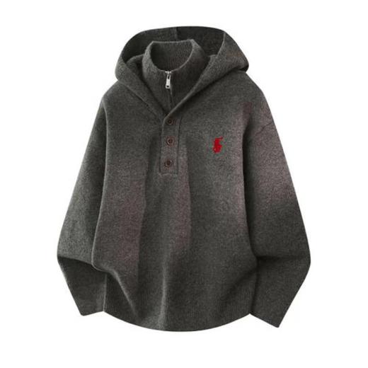 D122487美式休闲立领连帽刺绣小标宽松针织衫 商品图1