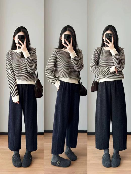 D122427花纱柏林裤！冬季保暖加厚磨毛松紧高腰山本羊毛毛呢马丘裤 商品图8