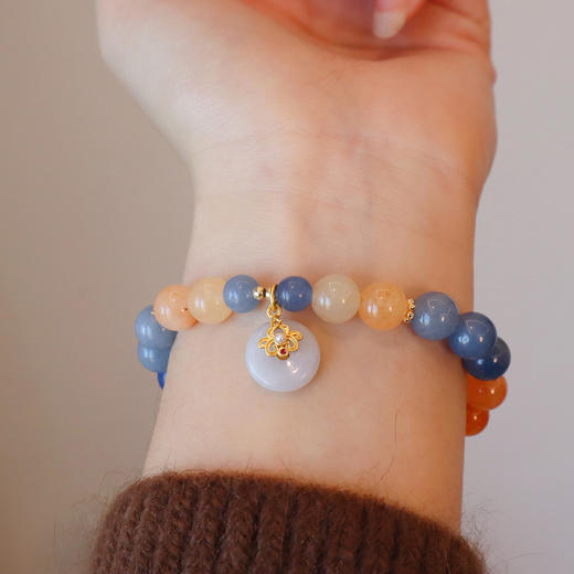 【蓝东陵金丝玉手串】敦煌福泽天然蓝东陵金丝玉手链女平安扣转运珠手链复古中国风手串 商品图3