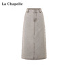 拉夏贝尔/La Chapelle休闲百搭做旧水洗后开衩A字牛仔半身裙 商品缩略图0