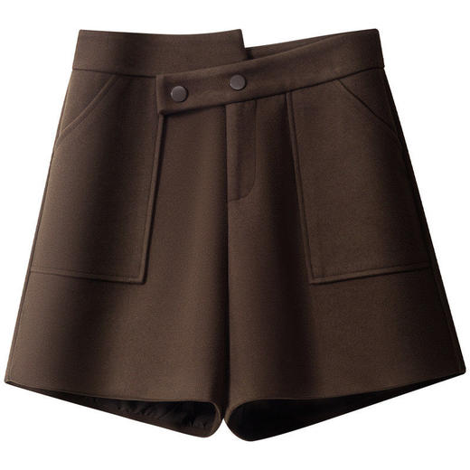 「自」全新升级【铂金会员128/天猫169/差价41】(12433)洛诗琳设计感高腰毛呢短裤2025冬季A字显瘦双扣气质百搭靴裤 商品图4