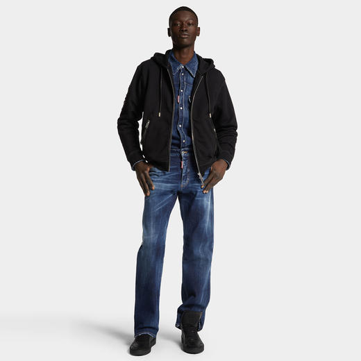 DSQUARED2 男士徽标贴片棉质连帽休闲外套 黑色 S71HG0153 S25516 900 商品图5
