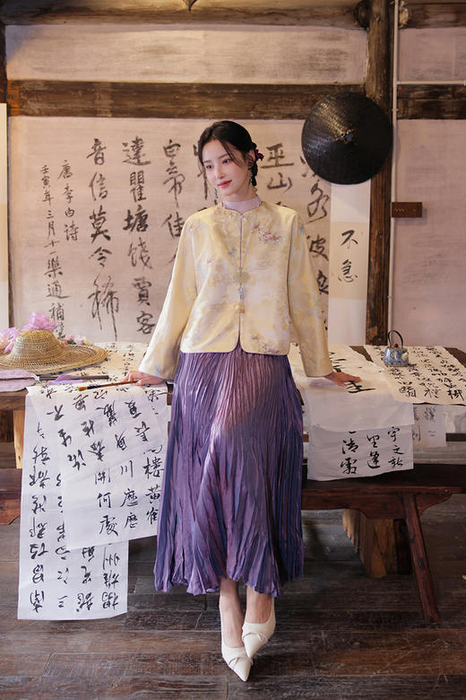 逸红颜明月优选#古典刺绣新中式外套【棠曲】温柔花卉扇子刺绣，古朴新中式连肩袖 商品图12