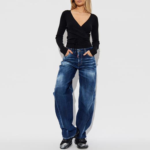 DSQUARED2 女士徽标贴片长袖针织衫 黑色 S72HA1247 D13171 900 商品图4