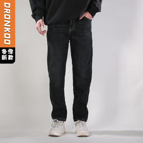 DRONKOO 2025 织带腰带棕色复合绒厚牛仔长裤