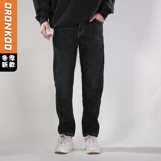 DRONKOO 2025 织带腰带棕色复合绒厚牛仔长裤 商品图0