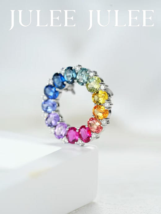 JULEE JULEE茱俪珠宝 18K玫瑰金/白金彩虹蓝宝石吊坠胸针两用款 商品图3