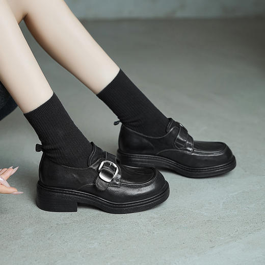 【阿么古纹马皮鞋】复古高级感手工乐福鞋洋气舒服高端女士单鞋4CM 商品图2