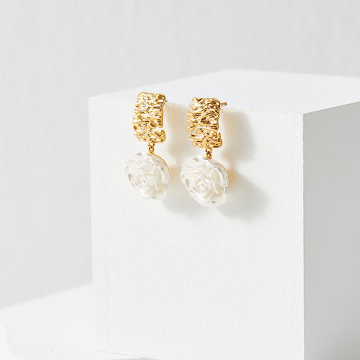 三彩2026新款油画玫瑰耳环金色褶皱艺术感首饰法式浪漫约会小众 商品图4
