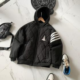 D122489冬季美式帆船四道杠连帽羽绒棉服面包服棉衣外套
