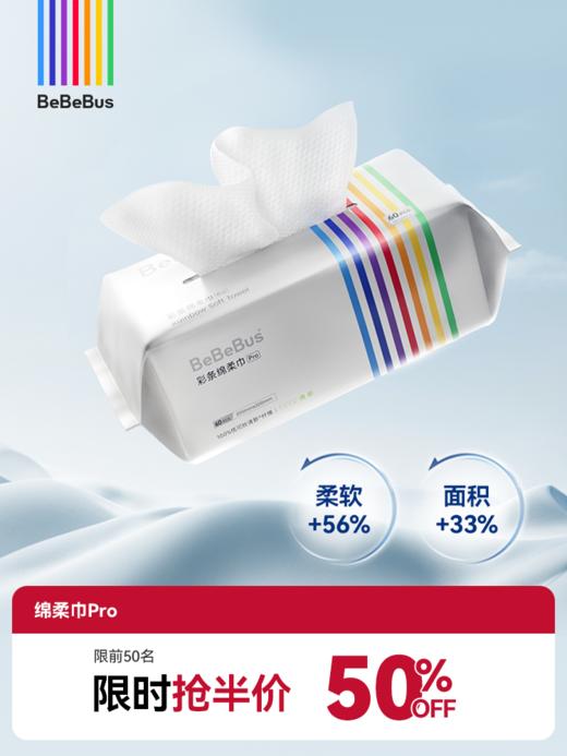 【春日会员囤货节.抢半价】BeBeBus彩条绵柔巾Pro 60抽*9包 商品图0