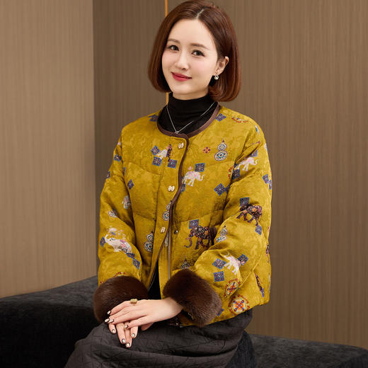 OSL 88K05国风羽绒服水貂毛袖口保暖鹅绒服 商品图1