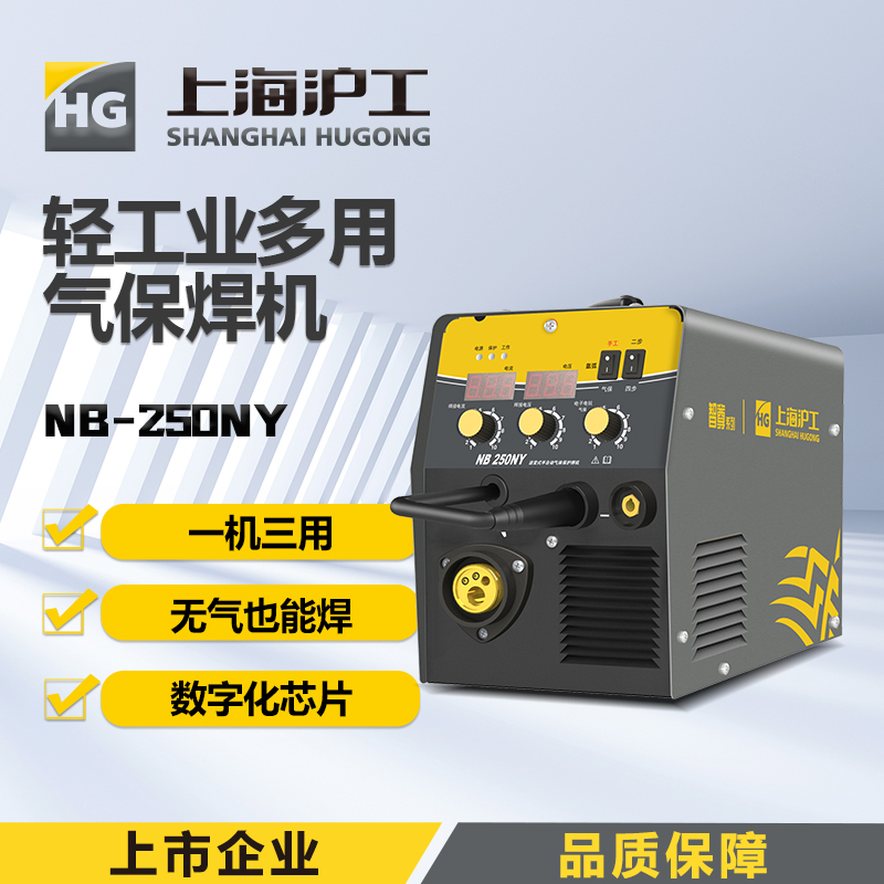 上海沪工 NB-250NY 二保焊220v家用小型便携多功能机有气无气保焊 氩弧焊 手工焊一体机，适配QTB-200-前松后宾 焊枪。