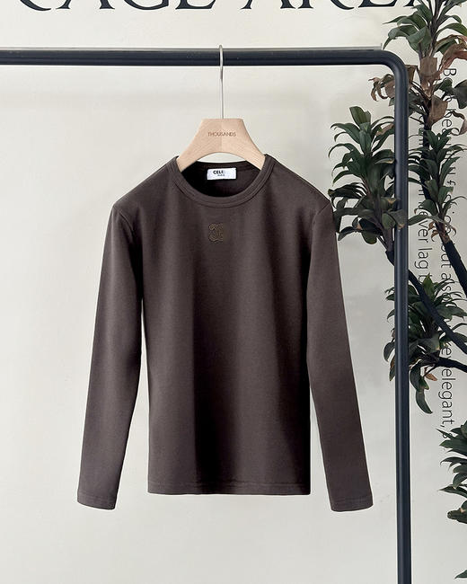 现货 THS-限时 赛琳家 女士 棉质圆领刺绣logo圆领打底T恤 2色 BH2630 商品图2