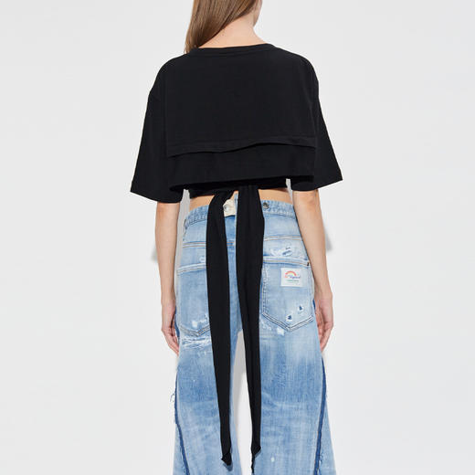 DSQUARED2 女士字母徽标刺绣棉质圆领短袖T恤 黑色 S72GD0583 D20020 900 商品图2