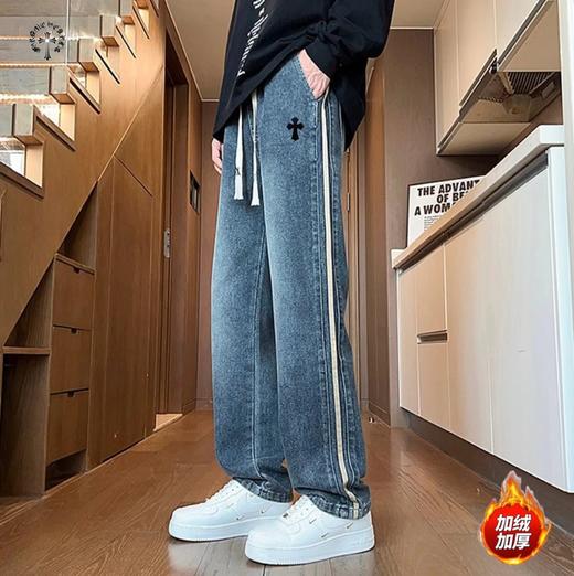 D122423新款两色贴皮标重工水洗串标加绒加厚牛仔裤 商品图4