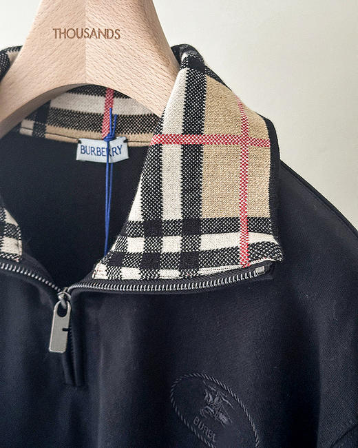 THS-限时 B家 男士 翻领经典格纹半拉链卫衣 AI579 商品图5