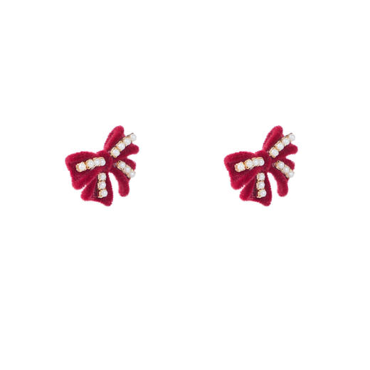 【“红”运相伴  耀启新年】三彩2026新款蝴蝶结耳钉S925银针植绒 商品图4