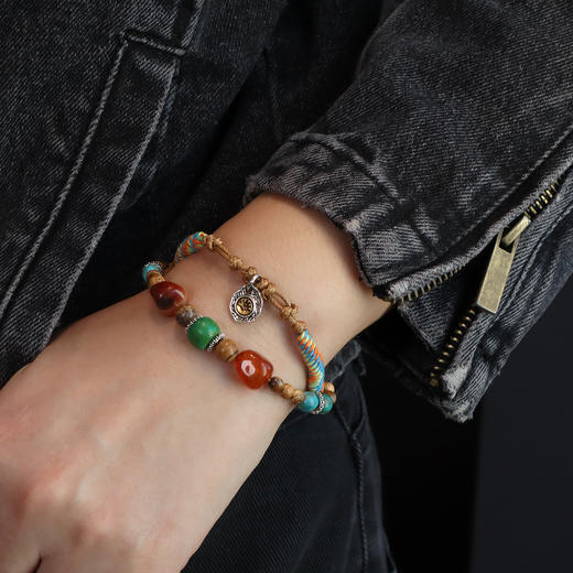 【图画石玛瑙藏风手绳】敦煌小众中古原创小众秋冬编织手链复古风串珠手绳情侣手作手串国风配饰女 商品图2