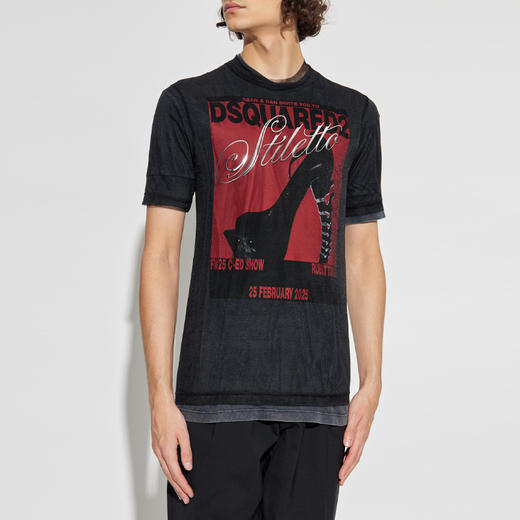 DSQUARED2 男士徽标印花棉质圆领短袖T恤 黑色 S71FZ0085 DTJ009 961 商品图1