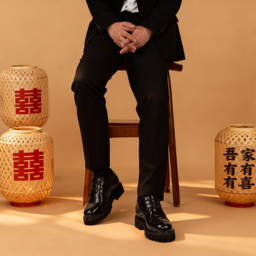 舒乐高男鞋隐形内增高10cm皮鞋男款休闲鞋厚底婚鞋男英伦风黑色 商品图4