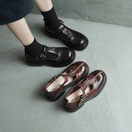 【阿么古纹马皮鞋】小众T字玛丽珍英伦小皮鞋复古轻奢软底单鞋3.8CM 商品图1