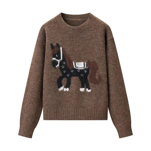 D122474可爱风小马提花圆领套头长袖毛衣 商品图1