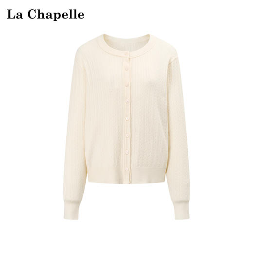 天猫同步【含绵羊毛】拉夏贝尔/La Chapelle温柔简约风圆领针织开衫高级感长袖软糯百搭毛衣 商品图2