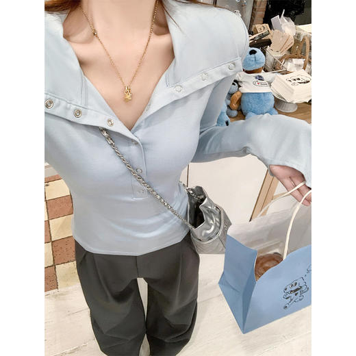 <曾小咸推荐>现货秒杀 ！微信超特价！2色韩系翻领喇叭袖t恤 日常119.99 立减50 秒杀69.99！！ 商品图4