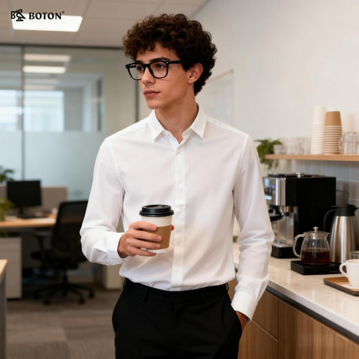 【第2件半价！尾货清仓不退换】波顿男士净色常规款长袖衬衫MS291116 商品图1