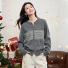 【12/24新品5折】熙世界圣诞氛围感穿搭毛衣短外套女秋冬双拉链费尔岛提花针织开衫 商品缩略图3