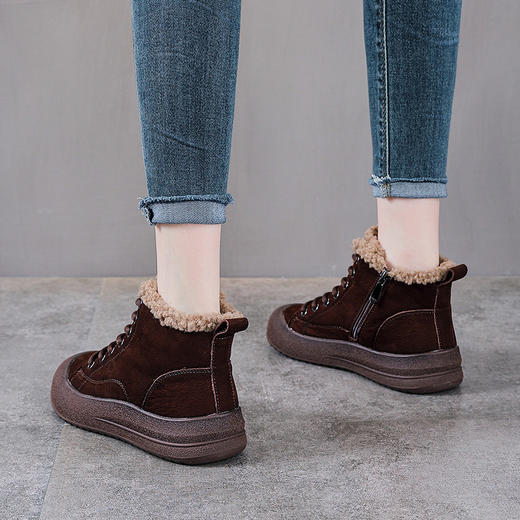 YR 2993羊羔绒高帮棉鞋加绒保暖防滑厚底复古休闲短靴 商品图3