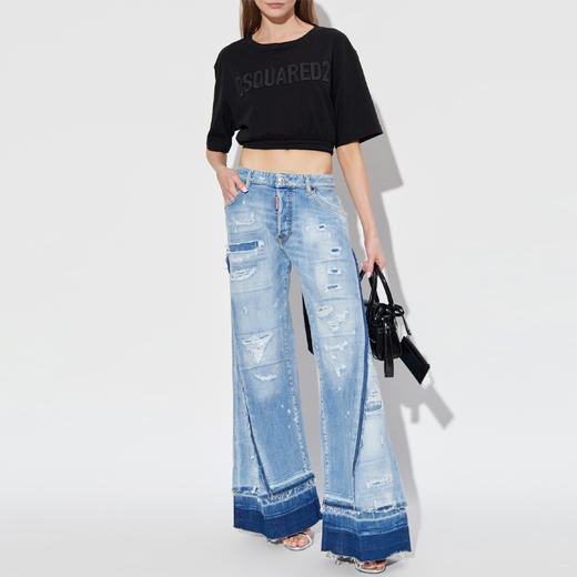 DSQUARED2 女士字母徽标刺绣棉质圆领短袖T恤 黑色 S72GD0583 D20020 900 商品图4