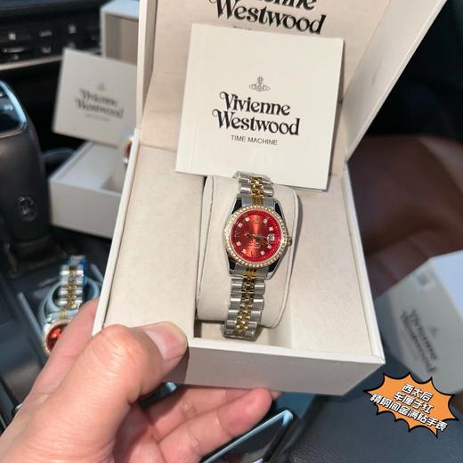 D122418明媚热烈波尔多酒红表盘精钢间金满钻手表 商品图3