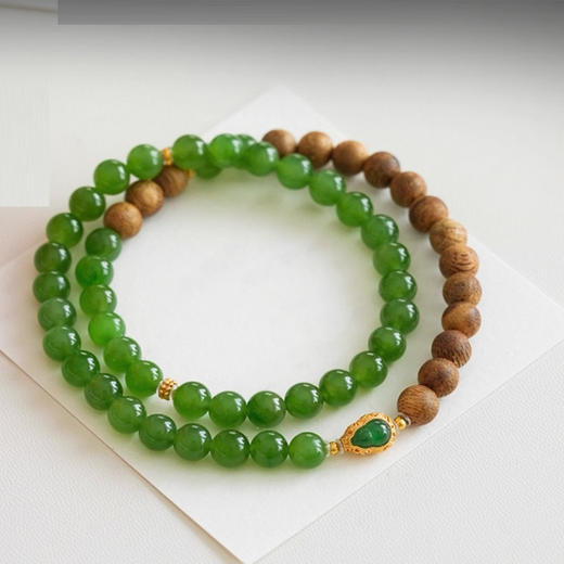 吉祥福禄沉香木碧玉双圈手串 商品图3